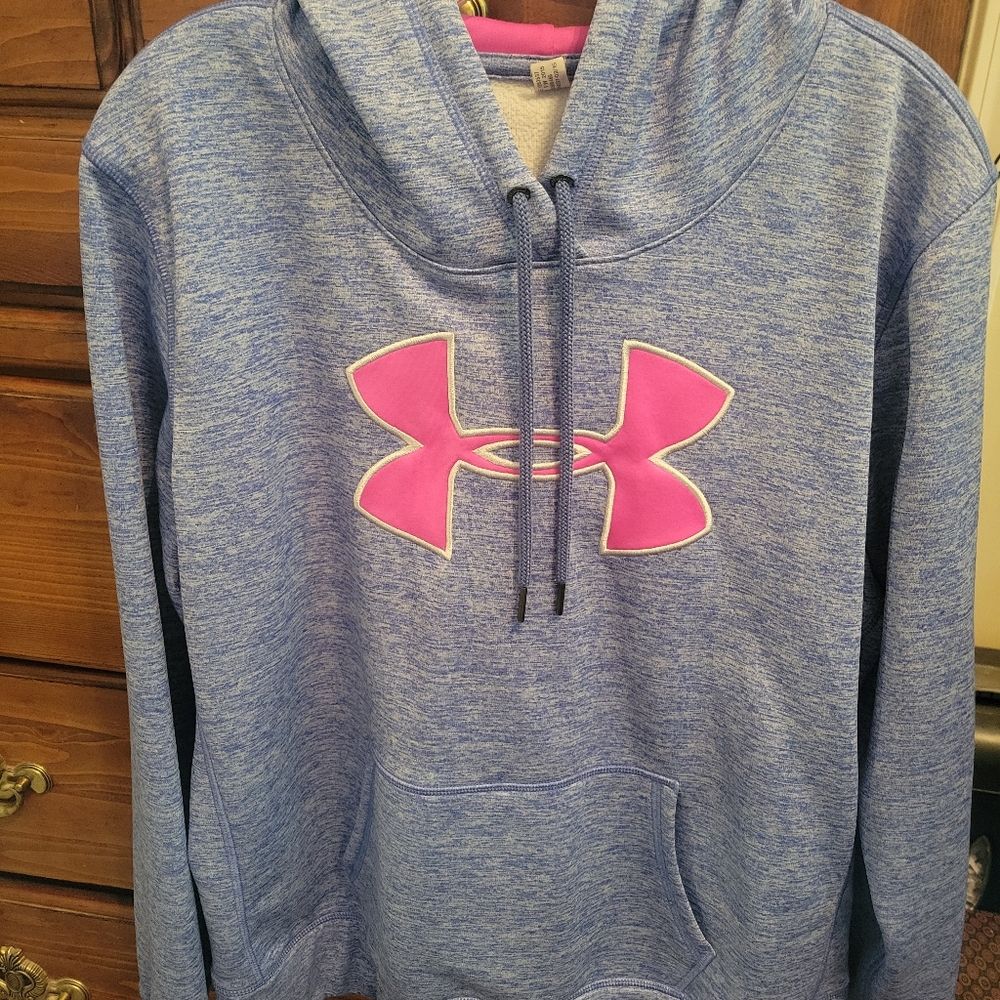 Under Armour Heathered Blue Hoodie with Pink Logo